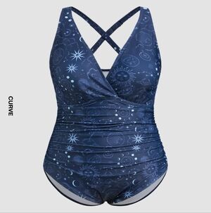 Cider Star & Moon V-Neck One Piece Swimsuit